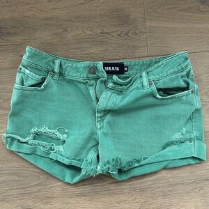 SER.O.YA Lex Distress Jean Shorts Vintage Jade Green SIZE 26